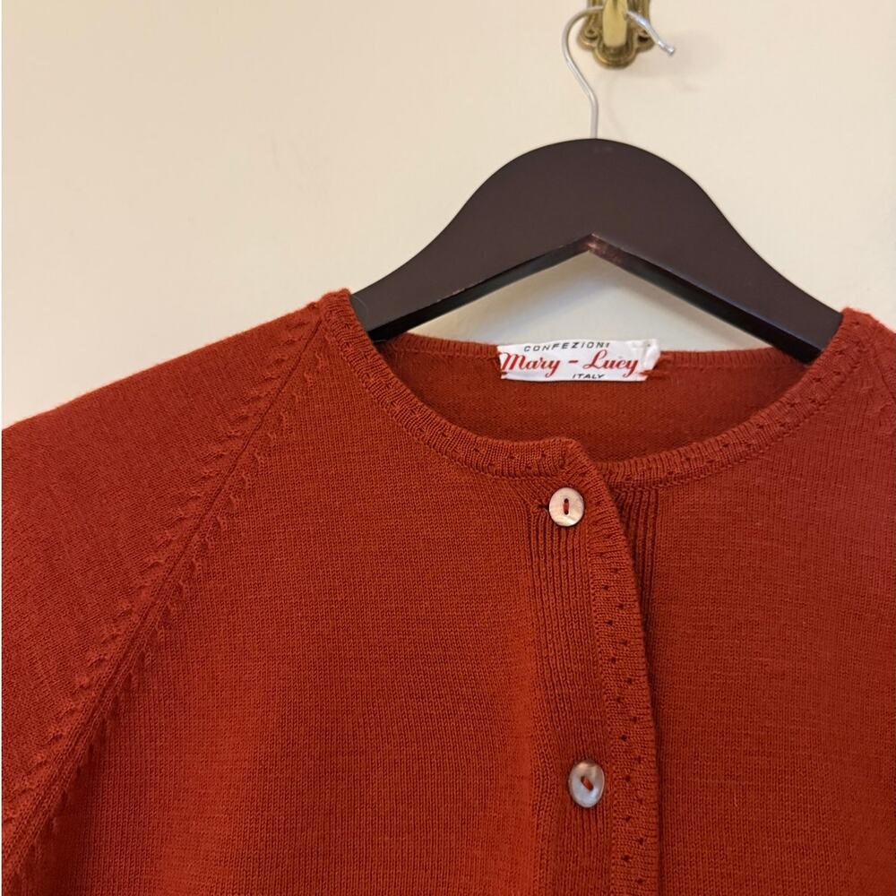Vintage 1950s Mary Lucy Wool Rust Orange Knit Cardigan - Picture 3 of 5
